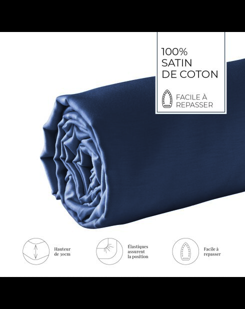 Drap-housse satin de coton Uni bleu 11
