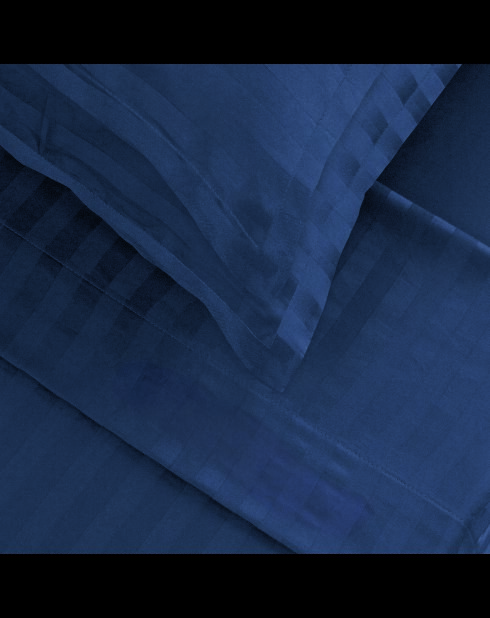 Parure maxi drap plat + drap-housse + taies rectangles satin de coton rayure tissé dobby Jacquard bleu 11