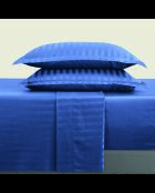 Parure drap plat + drap-housse + taies rectangles satin de coton rayure tissé dobby Jacquard bleu 06