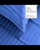Parure drap plat + drap-housse + taies rectangles satin de coton rayure tissé dobby Jacquard bleu 06