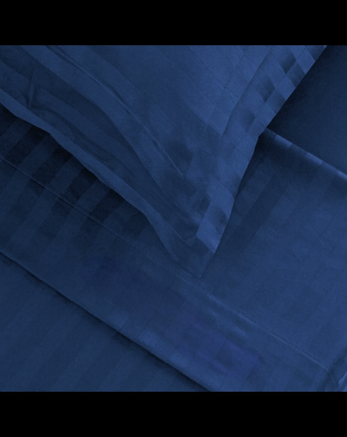 Parure maxi drap plat + drap-housse + taies carrées satin de coton rayure tissé dobby Jacquard bleu 11