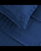 Parure drap plat + drap-housse + taies rectangles satin de coton rayure tissé dobby Jacquard bleu 11