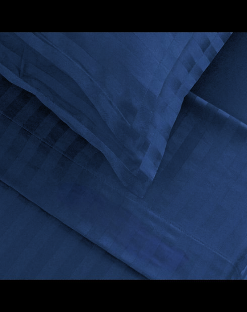 Parure drap plat + drap-housse + taies rectangles satin de coton rayure tissé dobby Jacquard bleu 11