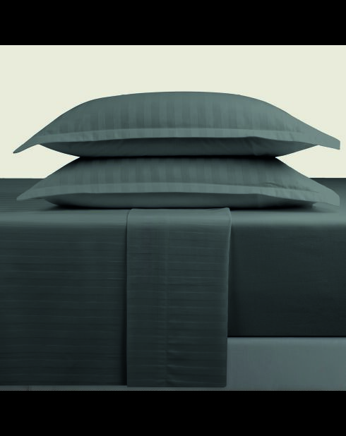 Parure drap plat + drap-housse + taies rectangles satin de coton rayure tissé dobby Jacquard gris 02
