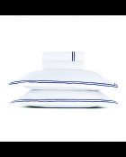 Parure petit drap plat + drap-housse + taies rectangles satin de coton Biarritz bleu foncé/blanc