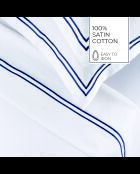 Parure petit drap plat + drap-housse + taies rectangles satin de coton Biarritz bleu foncé/blanc