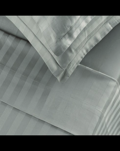 Parure maxi drap plat + drap-housse + taies carrées satin de coton rayure tissé dobby Jacquard taupe 01