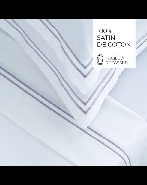 Set lenzuolo piccolo + lenzuolo con angoli elasticizzati + federe rettangolari Biarritz in raso di cotone grigio/bianco