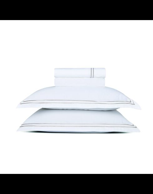 Parure petit drap plat + drap-housse + taies rectangles satin de coton Biarritz taupe/blanc