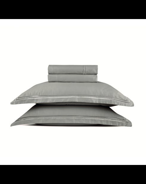 Parure drap plat + drap-housse + taies rectangles satin de coton Biarritz taupe
