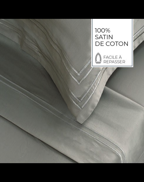 Parure drap plat + drap-housse + taies rectangles satin de coton Biarritz taupe
