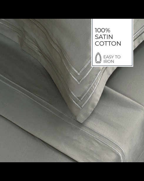 Parure drap plat + drap-housse + taies rectangles satin de coton Biarritz taupe