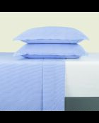 Parure drap plat + drap-housse + taies rectangles coton percale Grenoble bleu clair