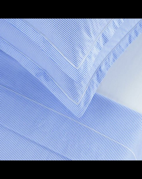 Parure drap plat + drap-housse + taies rectangles coton percale Grenoble bleu clair