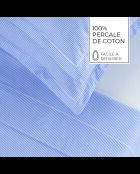 Parure drap plat + drap-housse + taies rectangles coton percale Grenoble bleu clair