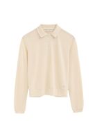 Delphine ecrufarbenes Langarm-Poloshirt