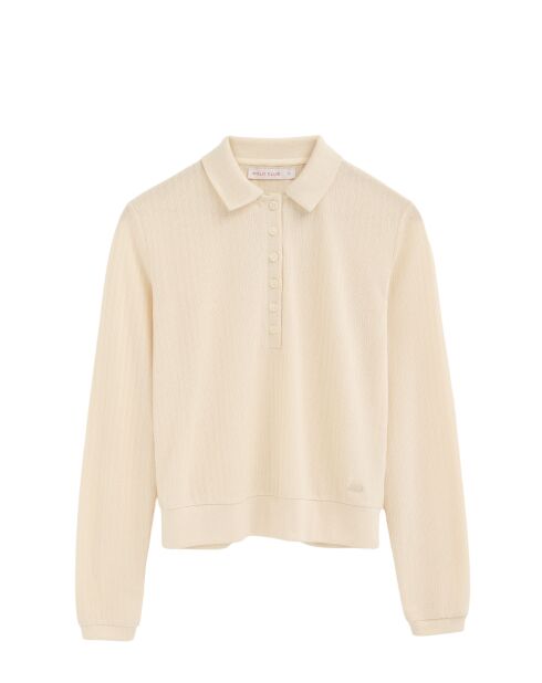 Delphine ecrufarbenes Langarm-Poloshirt