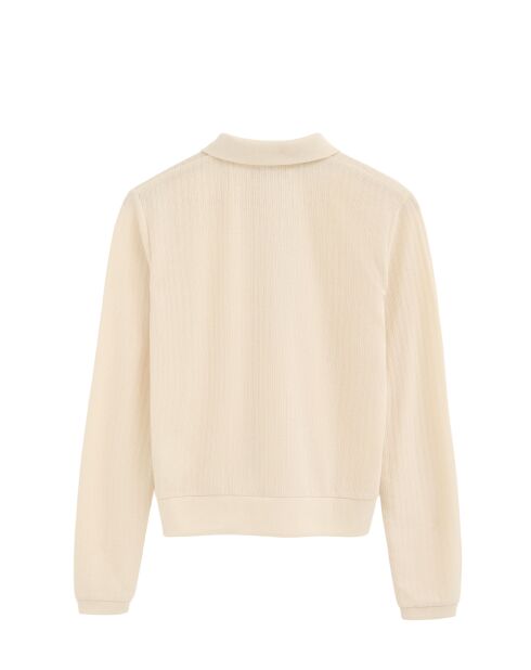 Delphine ecrufarbenes Langarm-Poloshirt