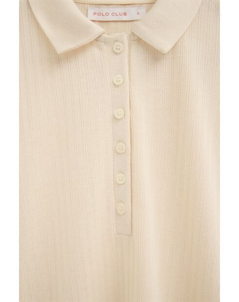 Delphine ecrufarbenes Langarm-Poloshirt
