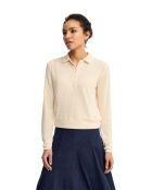 Delphine ecrufarbenes Langarm-Poloshirt