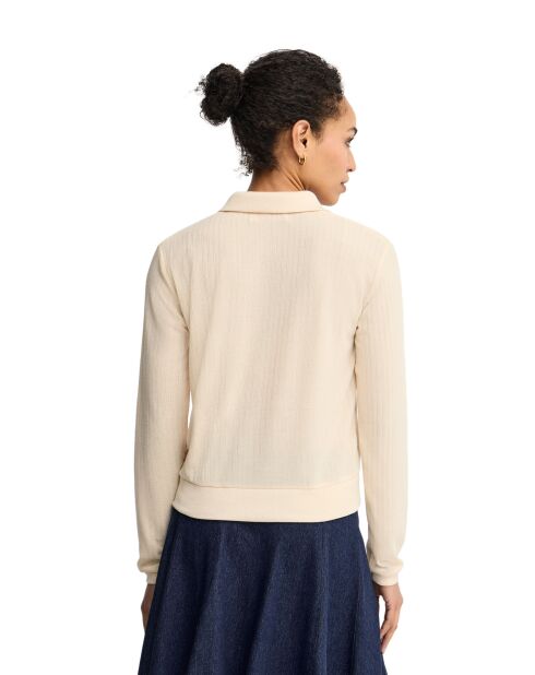 Delphine ecrufarbenes Langarm-Poloshirt