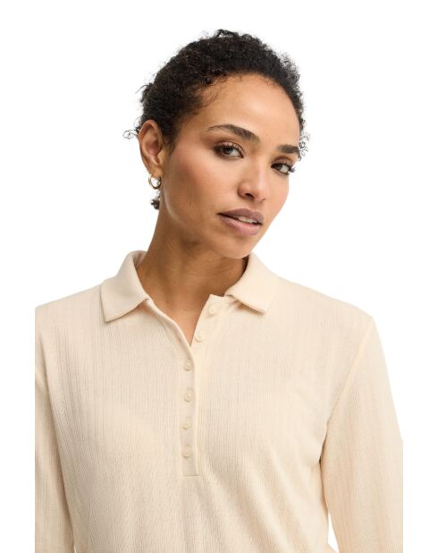 Delphine ecrufarbenes Langarm-Poloshirt