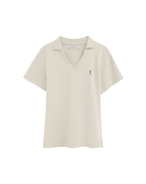 Brigitte kurzärmliges Poloshirt aus Baumwolle in Ecru