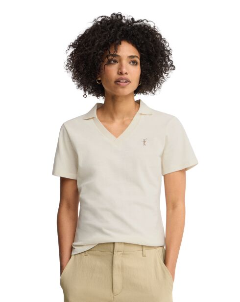 Brigitte kurzärmliges Poloshirt aus Baumwolle in Ecru