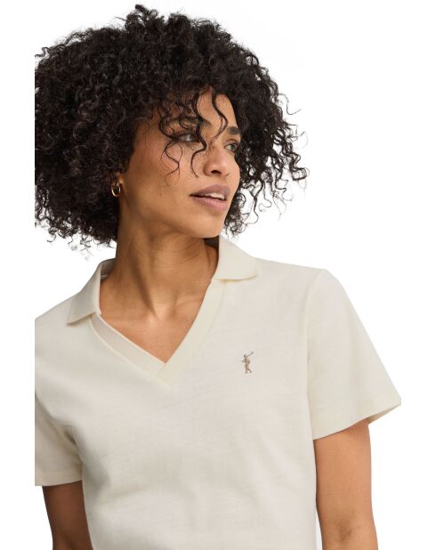 Brigitte kurzärmliges Poloshirt aus Baumwolle in Ecru