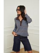 Polo ML en coton Yasmine choco/bleu