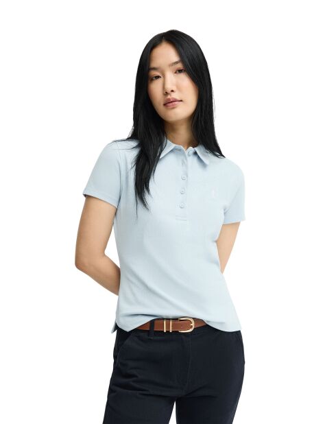 Andréa babyblaues Kurzarm-Poloshirt aus Baumwolle