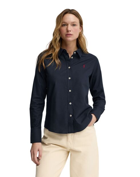 Donkerblauw katoenen shirt met lange mouwen Daniela