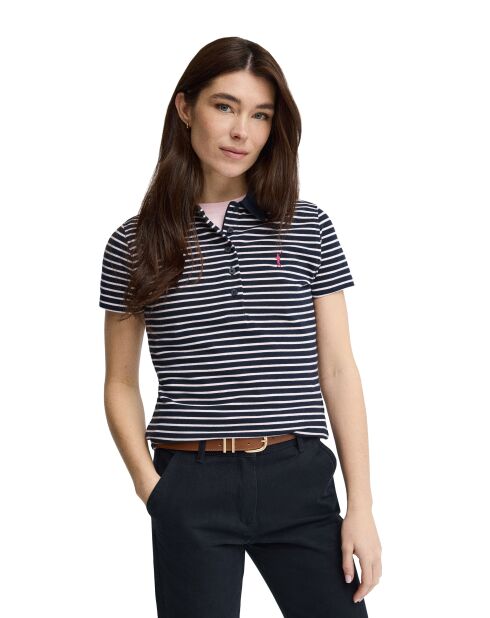 Aurore marineblauwe katoenen polo met korte mouwen