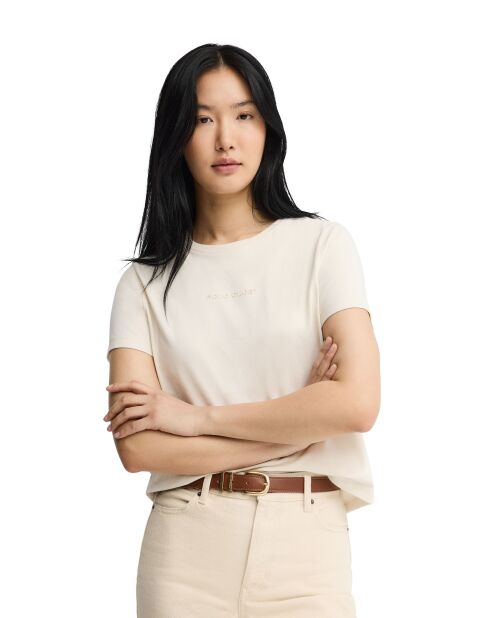 Hélène ecrufarbenes Kurzarm-T-Shirt aus Baumwolle