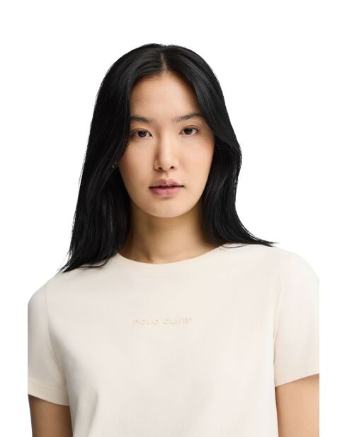 Hélène ecrufarbenes Kurzarm-T-Shirt aus Baumwolle