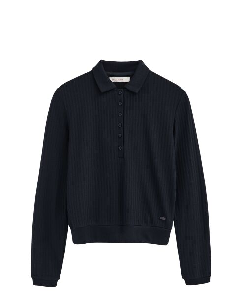 Marineblaues Langarm-Poloshirt Coralie