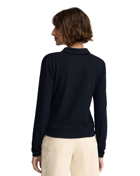 Marineblaues Langarm-Poloshirt Coralie