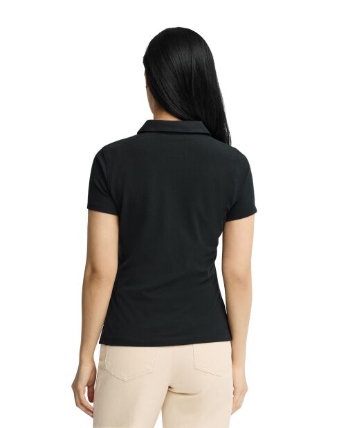Adèle schwarzes Kurzarm-Poloshirt aus Baumwolle