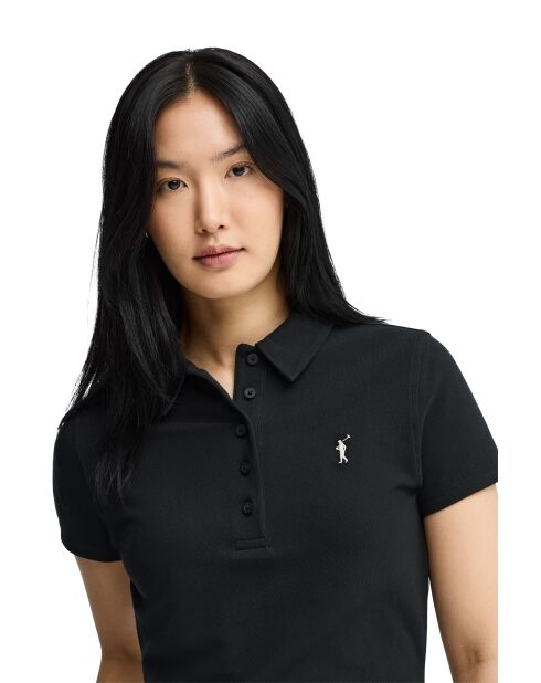 Adèle schwarzes Kurzarm-Poloshirt aus Baumwolle