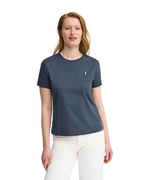 Jeansblaues Kurzarm-T-Shirt Elise aus Baumwolle