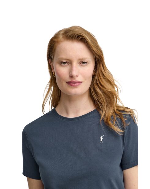Jeansblaues Kurzarm-T-Shirt Elise aus Baumwolle