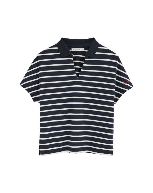 Clémence kurzärmliges Poloshirt in Navy-Ecru