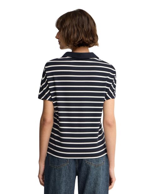 Clémence kurzärmliges Poloshirt in Navy-Ecru