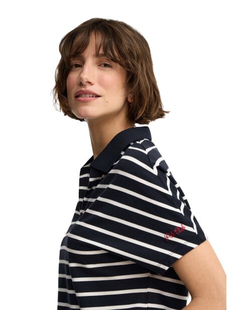 Clémence kurzärmliges Poloshirt in Navy-Ecru
