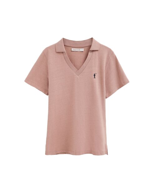 Polo à manches courtes en coton Camille pale rose