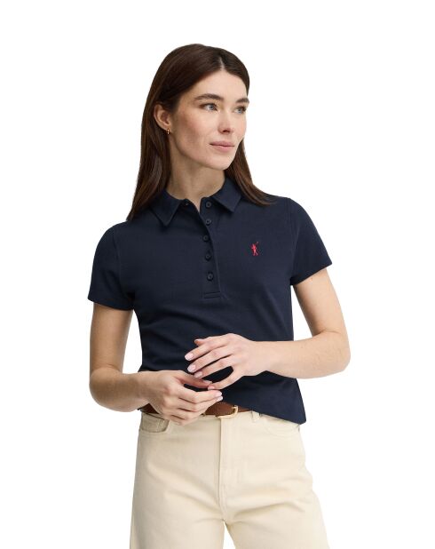 Agathe marineblaues Kurzarm-Poloshirt aus Baumwolle
