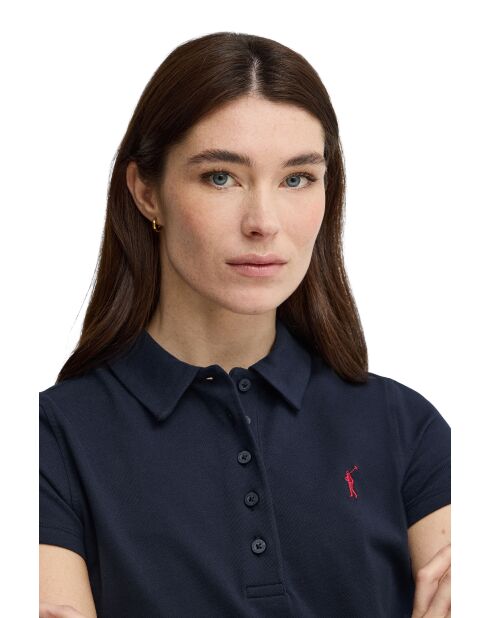 Agathe marineblaues Kurzarm-Poloshirt aus Baumwolle