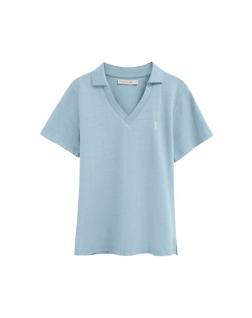 Capucine Babyblaues Kurzarm-Poloshirt aus Baumwolle