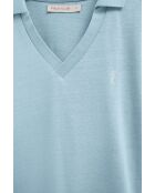 Capucine Babyblaues Kurzarm-Poloshirt aus Baumwolle