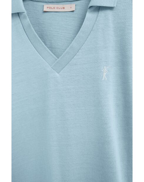 Capucine Babyblaues Kurzarm-Poloshirt aus Baumwolle